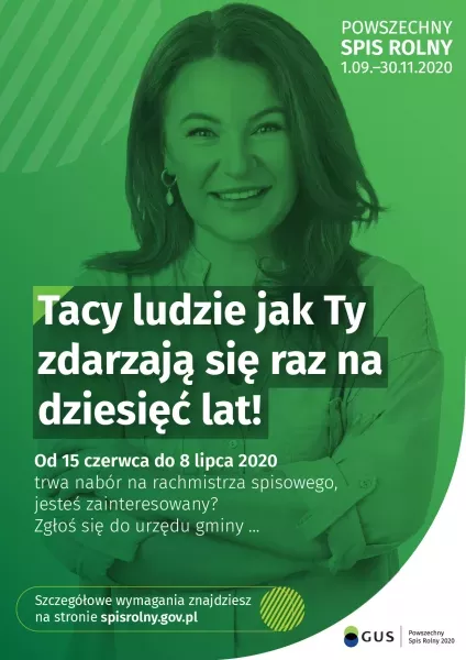 Ogłoszenie Wójta Gminy Koszęcin w sprawie otwartego i konkurencyjnego naboru kandydatów na rachmistrzów terenowych w powszechnym spisie rolnym w 2020 roku